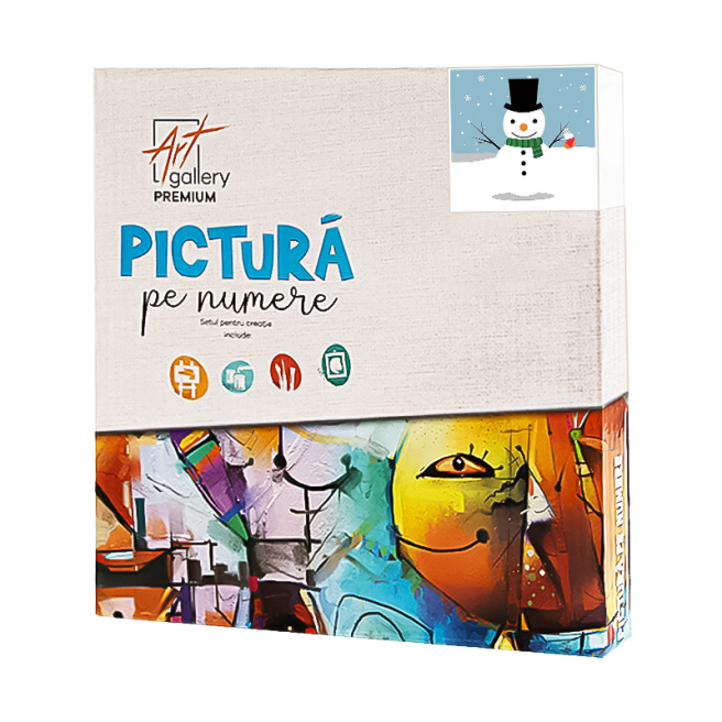 Omuleț de zăpadă în cilindru 20x20 cm, pictură pe numere