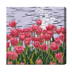 Lalele și râul 20x20 cm, pictură pe numere