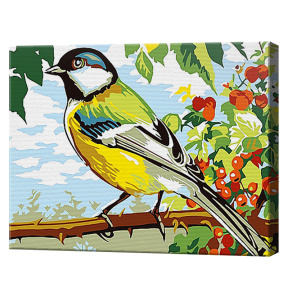 Синичка на дереве 20x30 см, картина по номерам