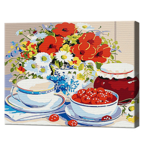 Flori și ceai cu dulceață 20x30 cm, pictură pe numere