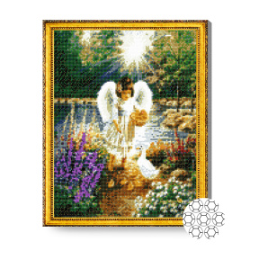 Îngeraș printre flori, 40x50 cm, mozaic cu diamante