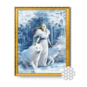 Prințesă iernii și lupii, 40x50 cm, mozaic cu diamante