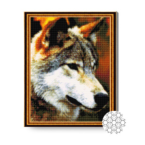 Lupul fioros, 40x50 cm, mozaic cu diamante
