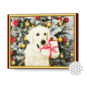 Labrador cu cadou, 40x50 cm, mozaic cu diamante