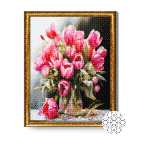 Lalele roz, 40x50 cm, mozaic cu diamante
