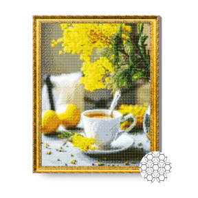 Mimosa și cafea, 40x50 cm, mozaic cu diamante