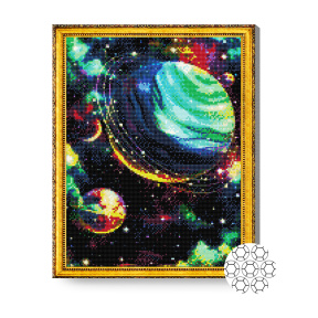 Planete neon, 40x50 cm, mozaic cu diamante