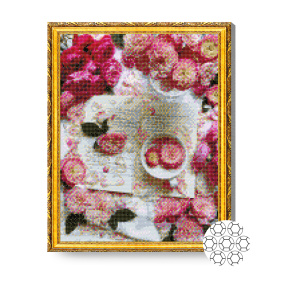 Cartea și flori roz, 40x50 cm, mozaic cu diamante