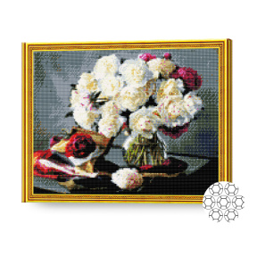 Buchet enorm de bujori, 40x50 cm, mozaic cu diamante