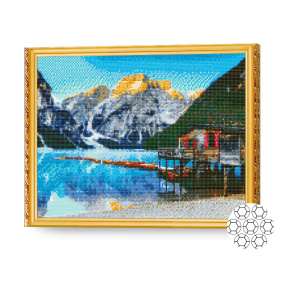 Lacul azuriu în munți, 40x50 cm, mozaic cu diamante
