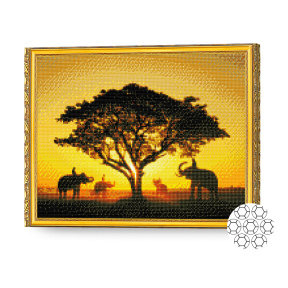 Savana la apus, 40x50 cm, mozaic cu diamante