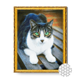 Pisică cu ochi verzi, 40x50 cm, mozaic cu diamante