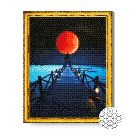 Drumușor spre lună roșie, 40x50 cm, mozaic cu diamante