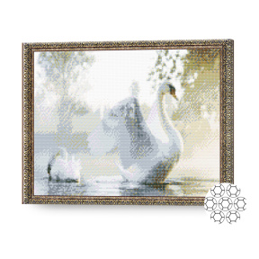 Lebede pe un lac cetos, 40x50 cm, mozaic cu diamante