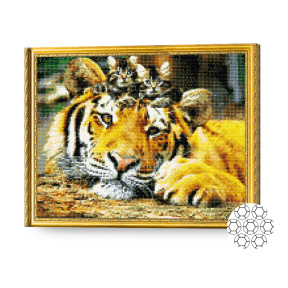 Тигр и котята, 40x50 см, алмазная мозаика