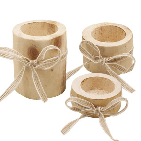 Anul Nou. Set Suporturi din lemn pentru lumânări, cu fundițe, 3 bucăți, culoare naturală