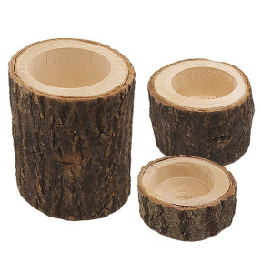 Anul Nou. Set Suporturi din lemn pentru lumânări, 3 bucăți, cu scoarță