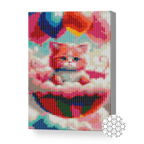 Motănaș printre nori, 20x30 cm, mozaic cu diamante