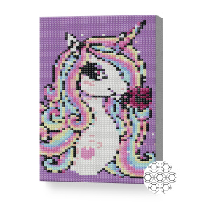 Unicorn cu un trandafir, 20x30 cm, mozaic cu diamante