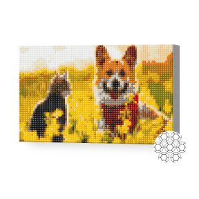 Câinele și motanul în poiană, 20x30 cm, mozaic cu diamante