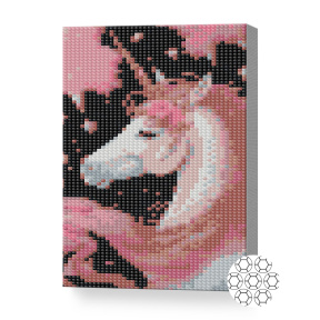 Unicorn roz, 20x30 cm, mozaic cu diamante