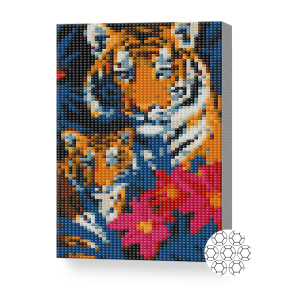 Tigri printre flori tropice, 20x30 cm, mozaic cu diamante