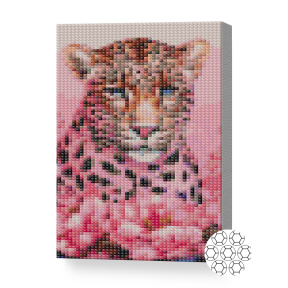 Leopard și bujori, 20x30 cm, mozaic cu diamante