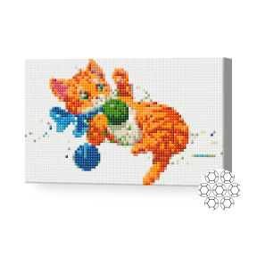 Motănaș se joacă cu ghem, 20x30 cm, mozaic cu diamante