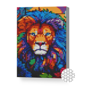 Leu multicolor, 20x30 cm, mozaic cu diamante