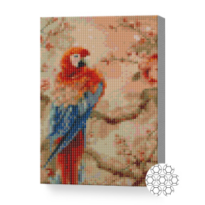 Papagal pe creangă înflorită, 20x30 cm, mozaic cu diamante