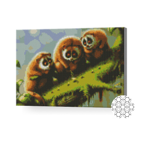 Lemuri drăguți, 30x40 cm, mozaic cu diamante