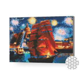 Corabie și focuri de artificii, 30x40 cm, mozaic cu diamante