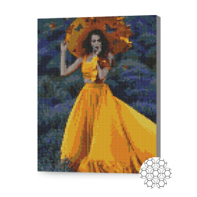 Rochia galbenă, 30x40 cm, mozaic cu diamante