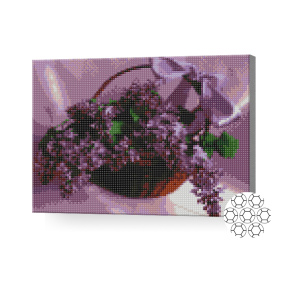 Coș cu liliac, 30x40 cm, mozaic cu diamante