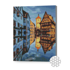 Reflecția caselor, 30x40 cm, mozaic cu diamante