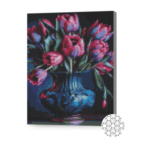 Lalele luxoase în vaza, 30x40 cm, mozaic cu diamante