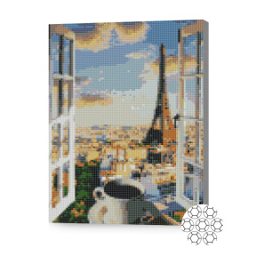Cafea cu privire spre Paris, 30x40 cm, mozaic cu diamante