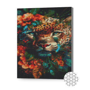 Leopard și flori, 30x40 cm, mozaic cu diamante