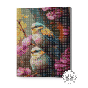 Păsări în copac, 30x40 cm, mozaic cu diamante
