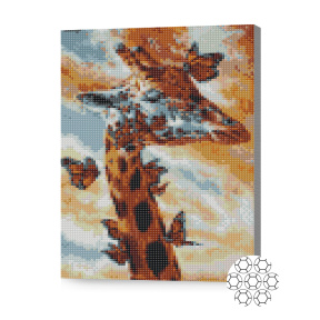 Girafă și fluturi, 30x40 cm, mozaic cu diamante