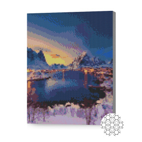 Luminile satului în jurul lacului, 30x40 cm, mozaic cu diamante