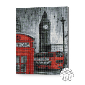Accente roșii în Londra sură, 30x40 cm, mozaic cu diamante
