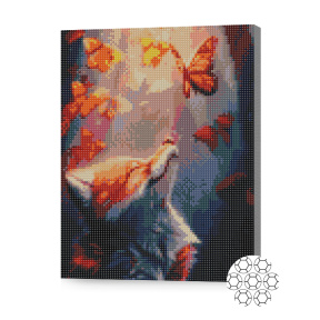 Vulpea și fluturi, 30x40 cm, mozaic cu diamante