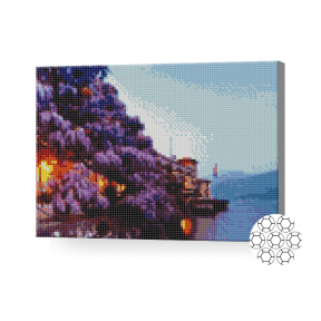 Stâncă înflorită deasupră mării, 30x40 cm, mozaic cu diamante