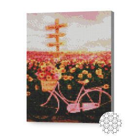 Bicicletă lângă câmpul înflorit, 30x40 cm, mozaic cu diamante