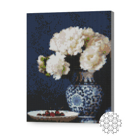 Bujori pe fundal albastru, 30x40 cm, mozaic cu diamante