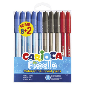 Pix cu bilă Carioca, 10 buc/blister, Fiorella (albastru+negru+roșu)