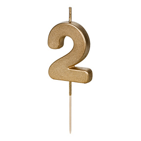 Lumânare pentru tort, Cifra 2, mini, auriu, 4.5 cm