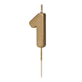 Lumânare pentru tort, Cifra 1, mini, auriu, 4.5 cm