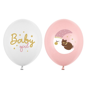 Balon 30 cm (12), Baby girl, mix cu ursuleț roz